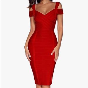 Women's Off Shoulder V Neck Bandage Clubwear Party Bodycon Dress